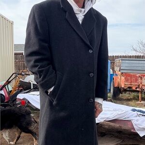 Vintage Black Cashmere Men’s Trench Coat. Rare luxury Long Tailored Overcoat